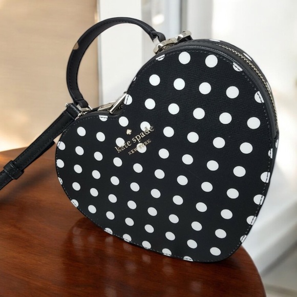 Kate Spade-Love Shack-Heart Crossbody/Handbag-Black & White Polka Dot-$329 - Picture 13 of 17